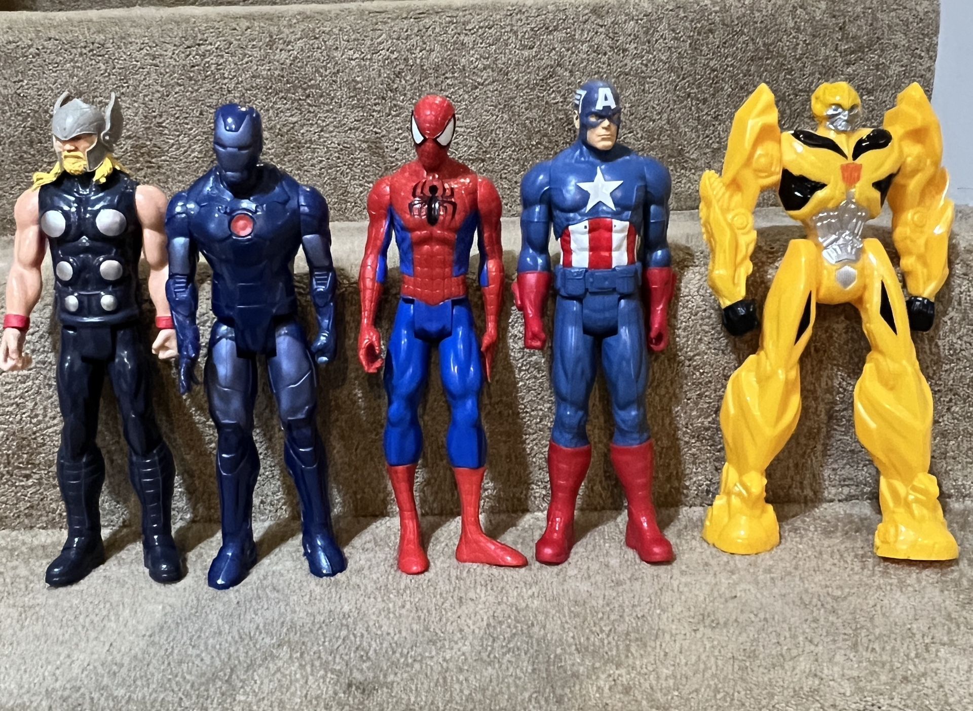 Marvel Thor Captain America Spider Transformers Bumblebee 12” Titan figure lot 