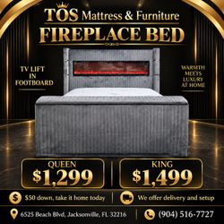 Fireplace Bed with TV Lift Footboard 🚚WE DELIVER🚚
