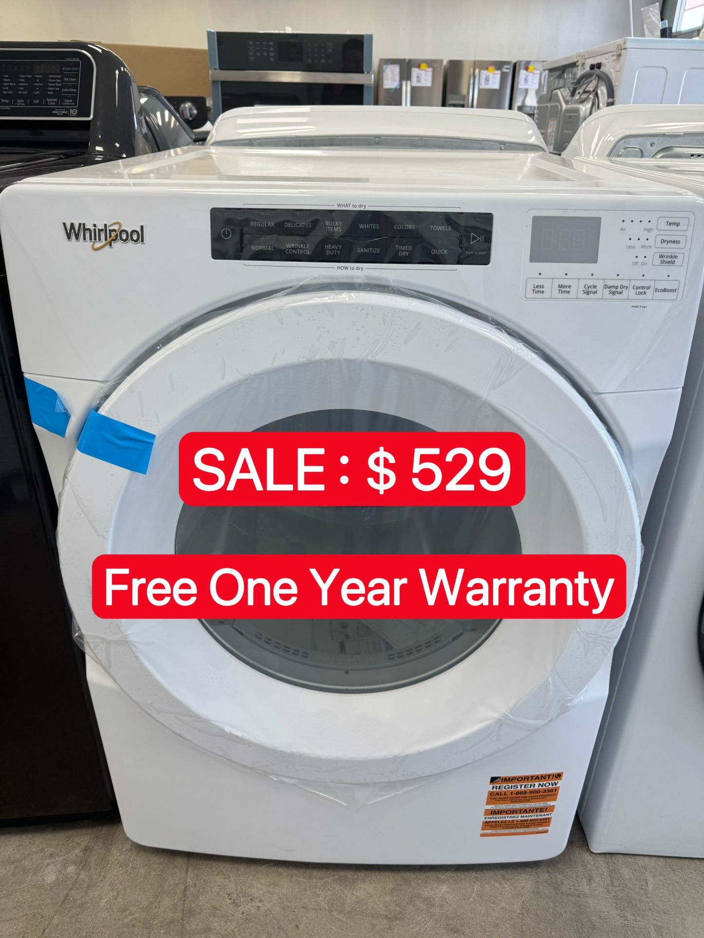 Whirlpool 7.4 cu.ft Electric Dryer -Free One Year Warranty