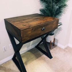 Distressed Antique Cognac and Black Wood Secretary Desk