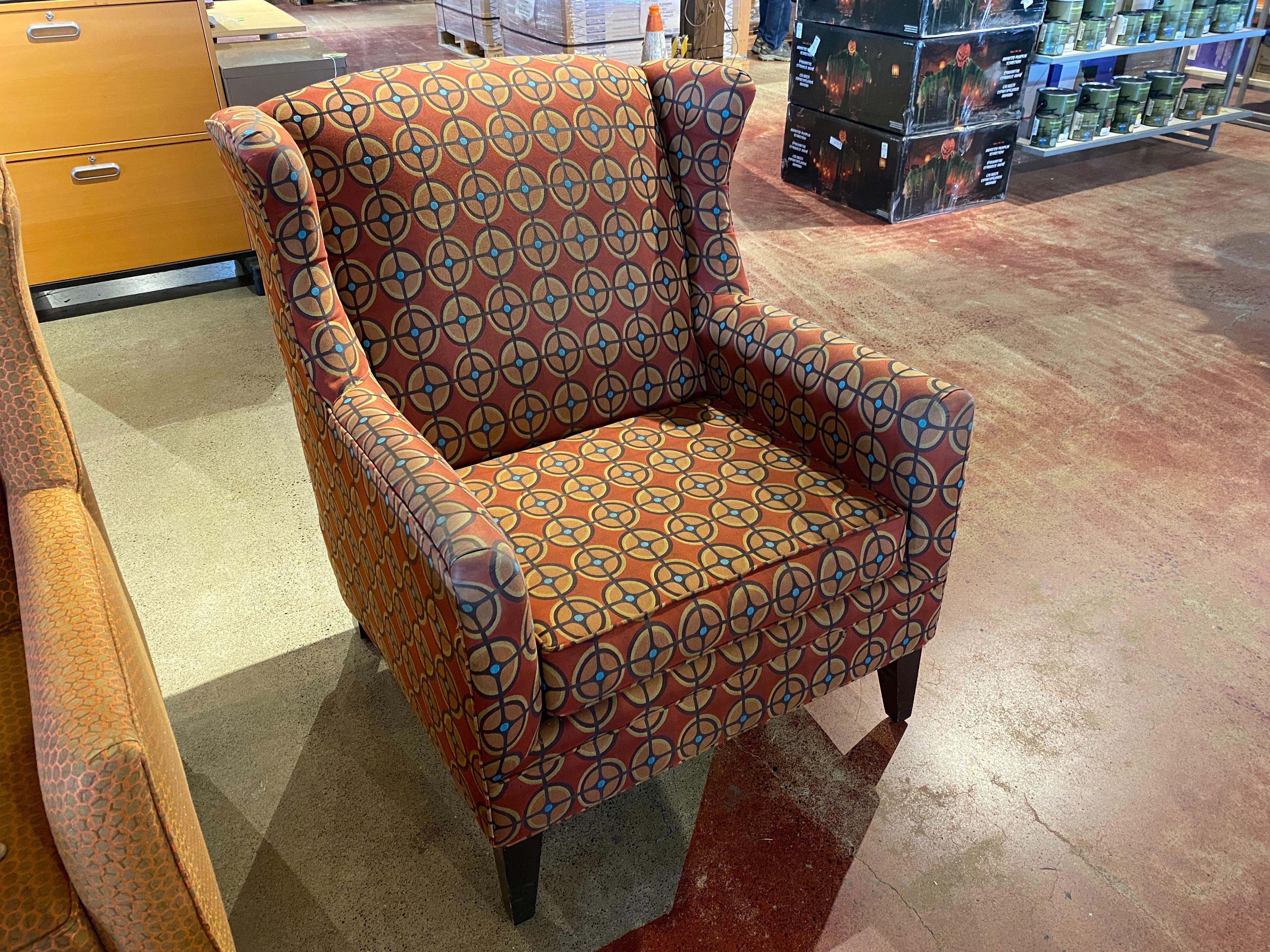 Modern Circular Pattern Wingback Chair