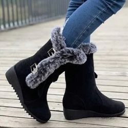 Women Elegant Platform Warm Faux Furs Snow Boots, Winter Shoes, Valentine's Day Outfit