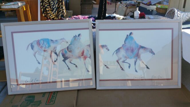 Carol Grigg, Gango Gallery, Portland Oregon - Two in set Framed & triple Matted - each approx 42.75"w x 34.5" h