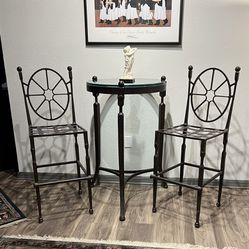 Wrought Iron Bistro Table glass top w 2 Chairs - One of A Kind - Custom Made
