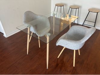 Glass table wooden legs