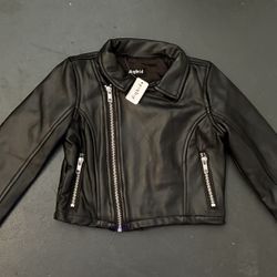 Girls. Sz XXS 4. Black Faux Leather  Bomber Jacket 