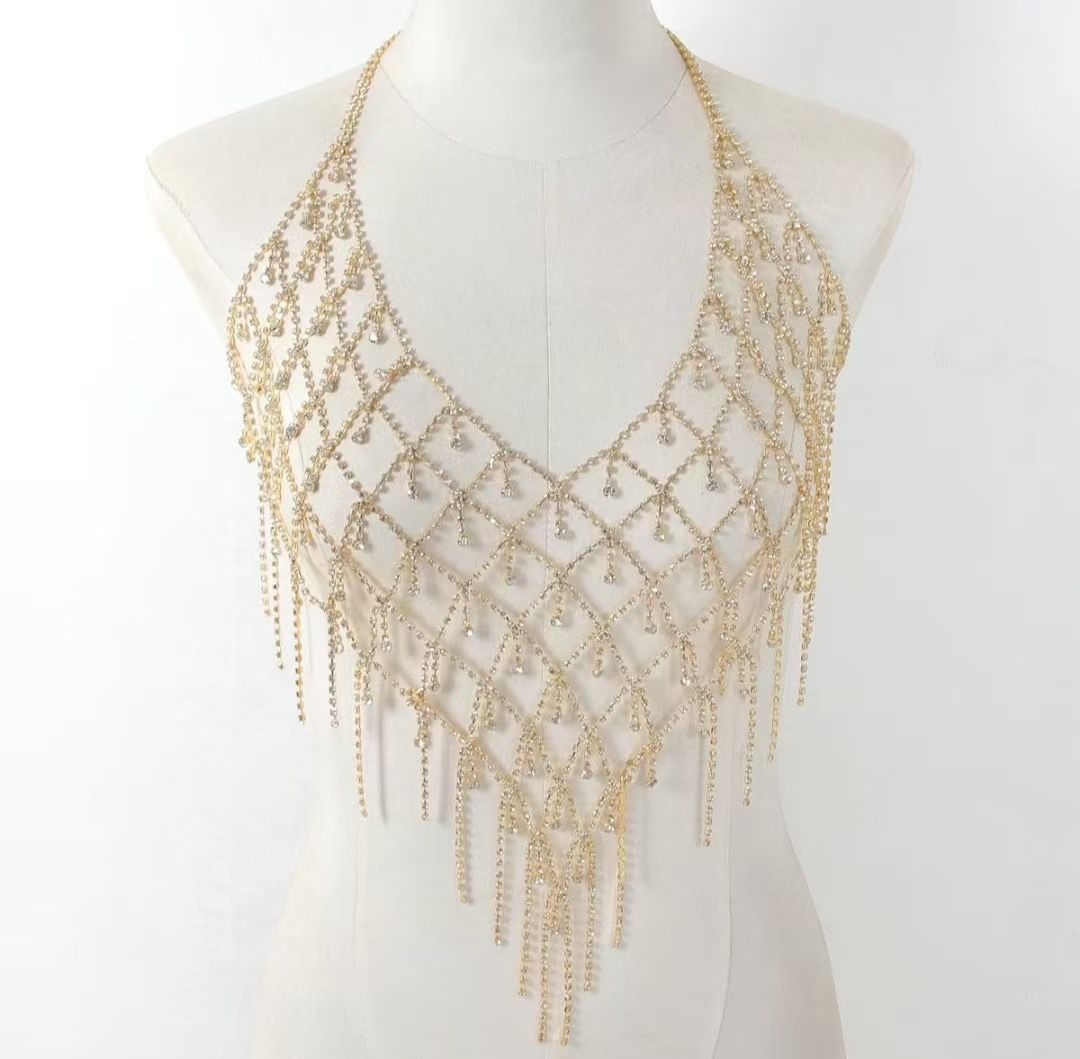Crystals Colored Diamonds Golden Bra Accessory Underwear For Women