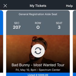 Bad Bunny 5/10/24 at 8pm Spectrum Center Charlotte 