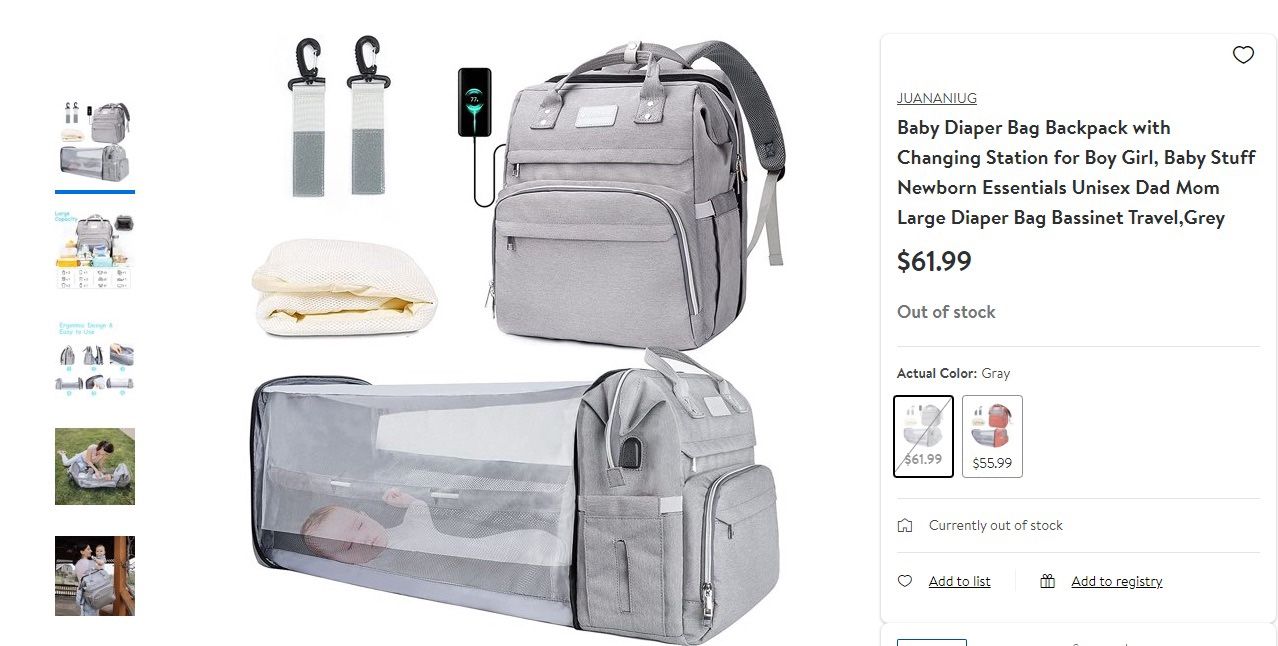 Baby Diaper Bag Backpack with Changing Station for Boy Girl, Baby Stuff Newborn Essentials Unisex Dad Mom Large Diaper Bag Bassinet Travel,Grey/Blue