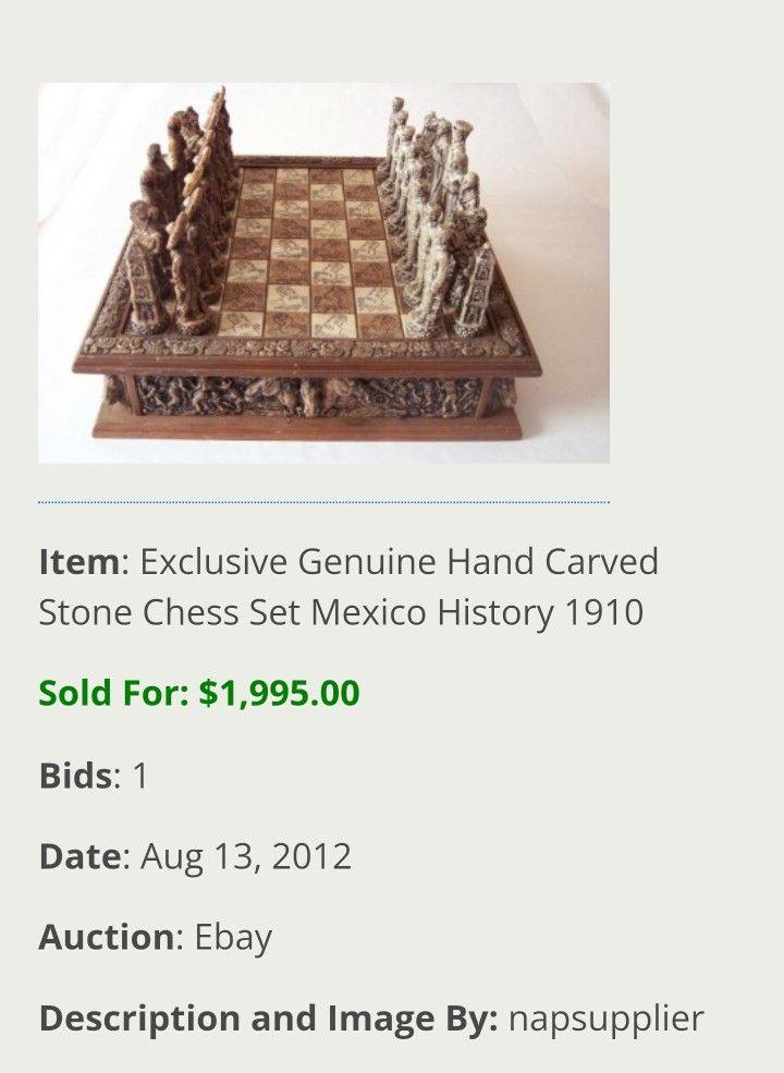 Hand Carved Stone Chess Set, Mexican Revolution War 1450 obo for Sale