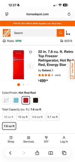Galanz 7.6 cu. ft. Retro Top Freezer Refrigerator, Hot Rod Red, Energy Star