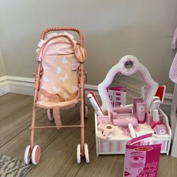 Baby Doll Stroller & Swing + Make Up Set