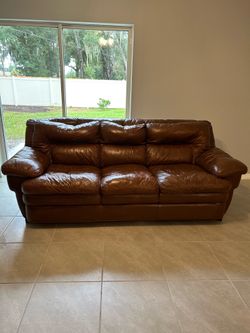 Brown Leather Sofa and Armchair Set