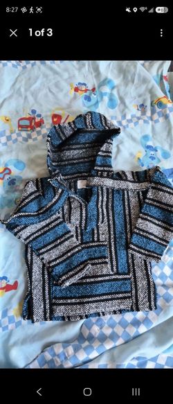 Baja Hoodie large youth Black Blue White Grey Striped Festival Pullover