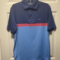 Vineyard Vines Performance Polo Shirt Medium Blue Red Short Sleeve Golf