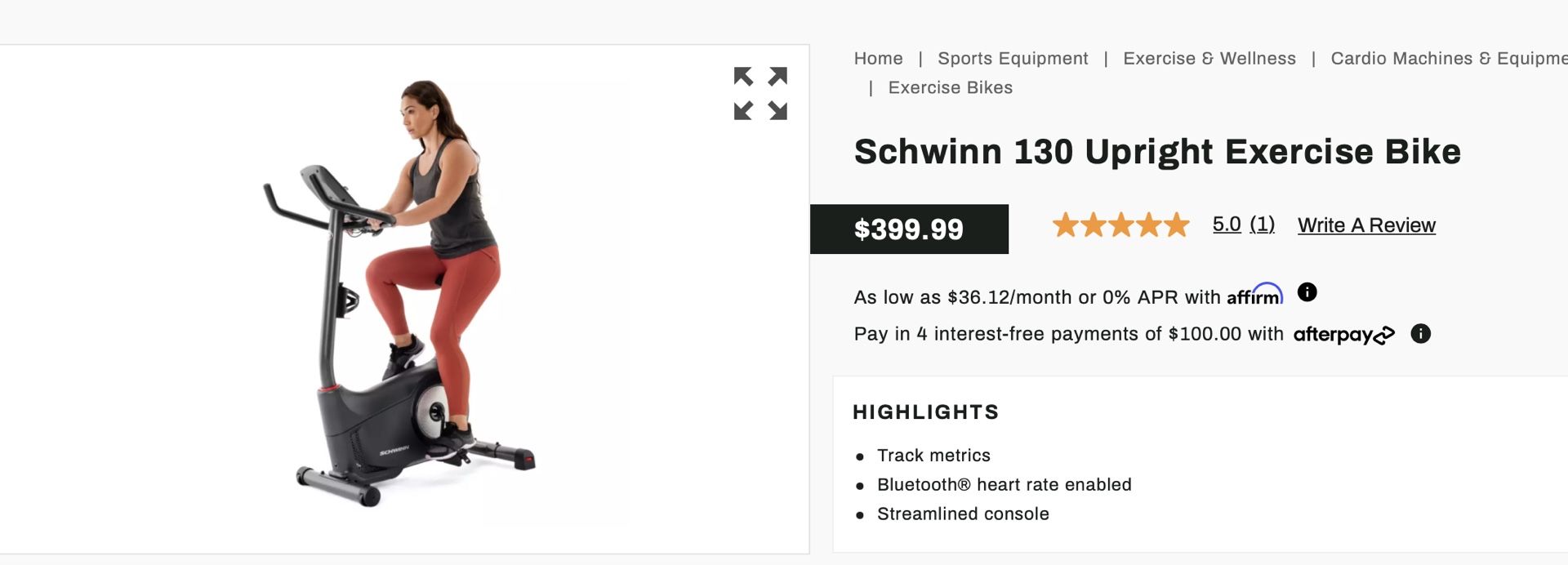 Exercise Bike Schwinn 130, New In Box