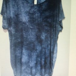 Agenda Top Women's Large Short Sleeve Wavy Dark Blue Geometric Casual Tee Shirt