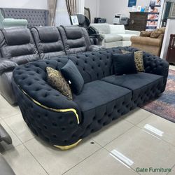 LUPINO BLACK VELVET SOFA & LOVESEAT