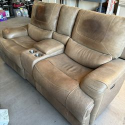 Full Leather Reclining Couch With Cup holders 