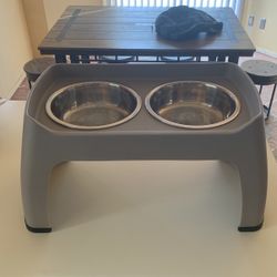 Dog Food And Water Bowl On Stand