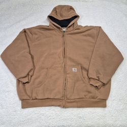 Carhartt Brown Thermal Lined Hooded Size 2XL  Zip Front Sweatshirt Hoodie J149