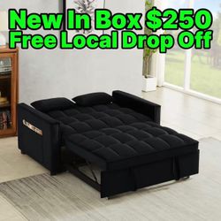 Sealed In Box Black Sofa Bed Couch 🛋️ Pull Out Bed ✅ Side Pocket ✅ Adjustable Back ✅