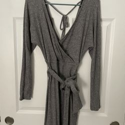 Surplice Gray Long Sleeve Sweater Dress Size M