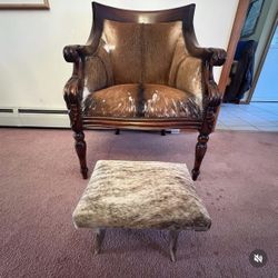 Cowhide chair with ottoman