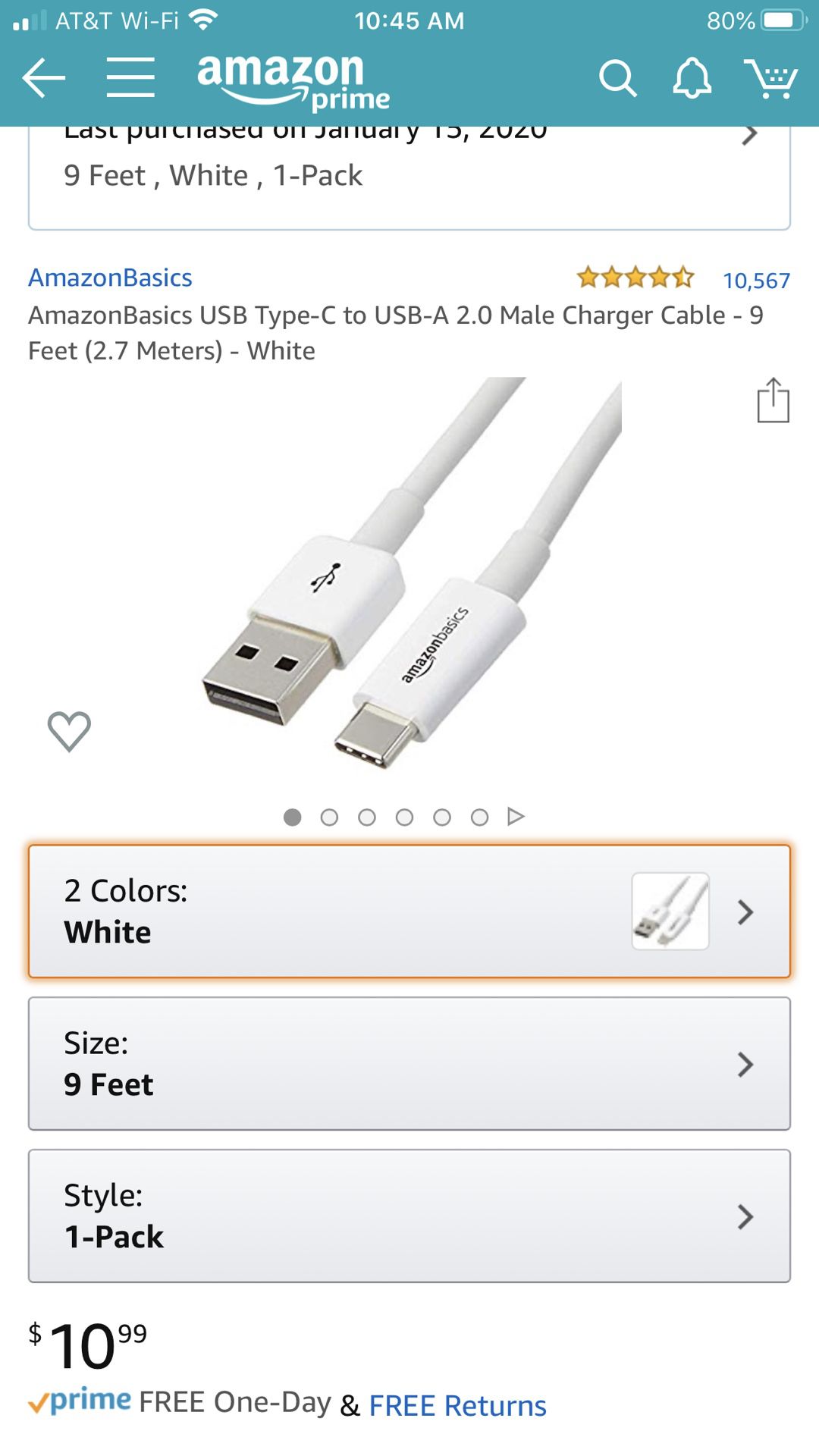 AmazonBasics USB Type-C to USB-A 2.0 Male Charger Cable