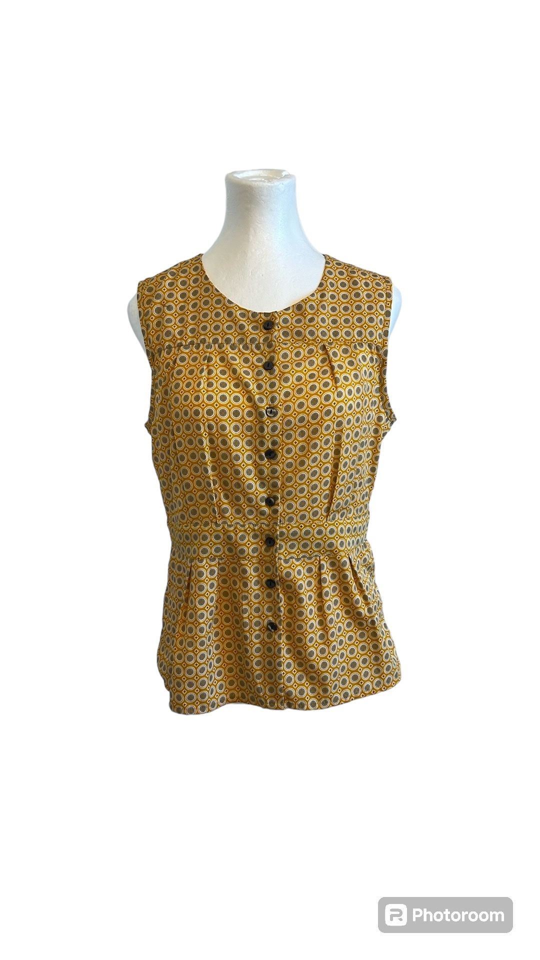 Banana Republic Yellow Medallion Print Button Down Blouse, Size 10P