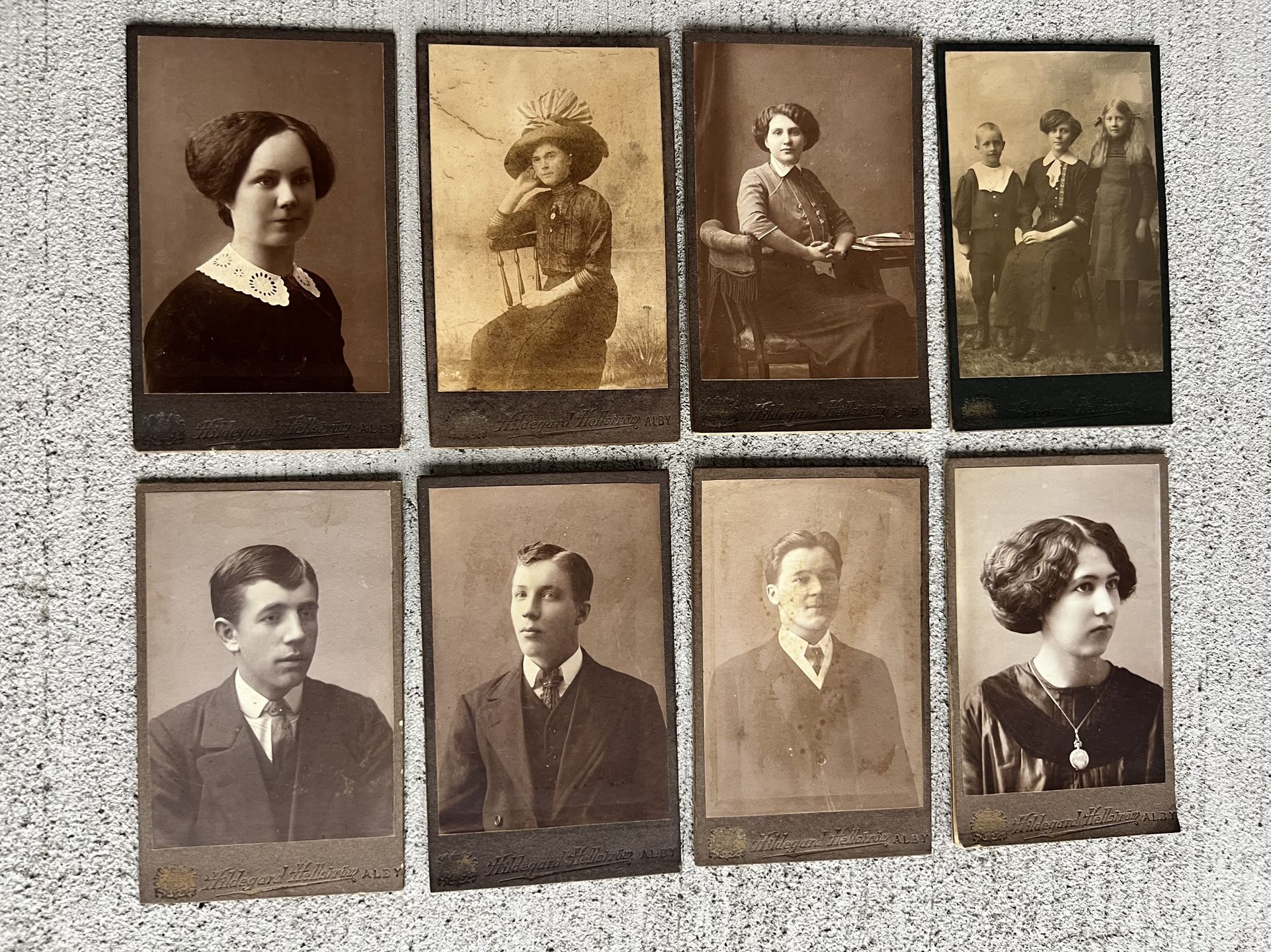 Rare Antique Cabinet Card Photo Lot (9) – Hildegard Hellström, Alby Sweden – ca. 1895–1910 – Female Photographer