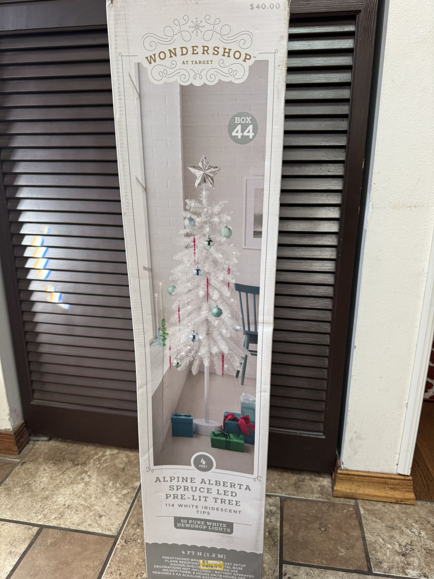 New In Box Wondershop 4Ft.Alpine Alberta Spruce LED Pre-Lit Tree. Must Pick Up