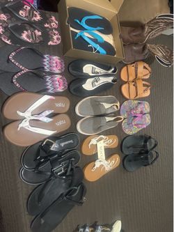 Tory Burch, Birkenstock ,Couch, Michaels Kors, Crocs, Diors, kate spade, Havaranas, Flojos, JCrew, Tkees, Guess, Franco Sarto etc
