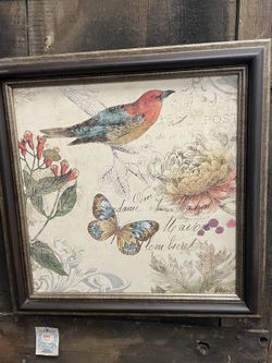 Pair of Framed Bird & Butterfly Canvas Prints – 20″ × 20″ - Nature's Rhapsody
