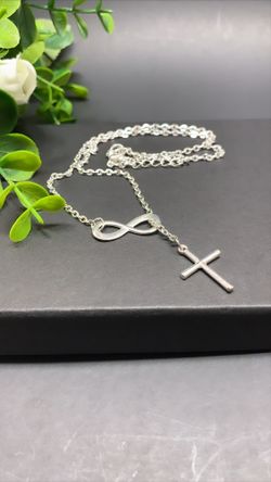 Infinity Loop & Cross Necklace Vintage Estate Jewelry, Silver Color