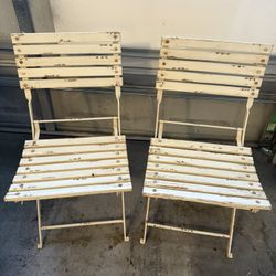 Two Metal And Wood Folding Chairs