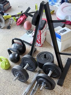 Weight Set with Rack and Kettlebells
