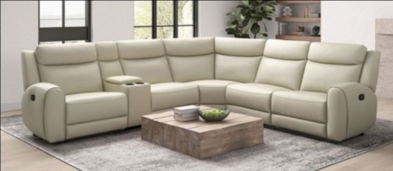 Brand New Beige Top Grain Leather Reclining Sectional Sofa