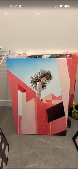 Canvas Wall Art Palm Tree Pink Building