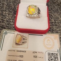 opal silver ring 925 silver 4 diamonds