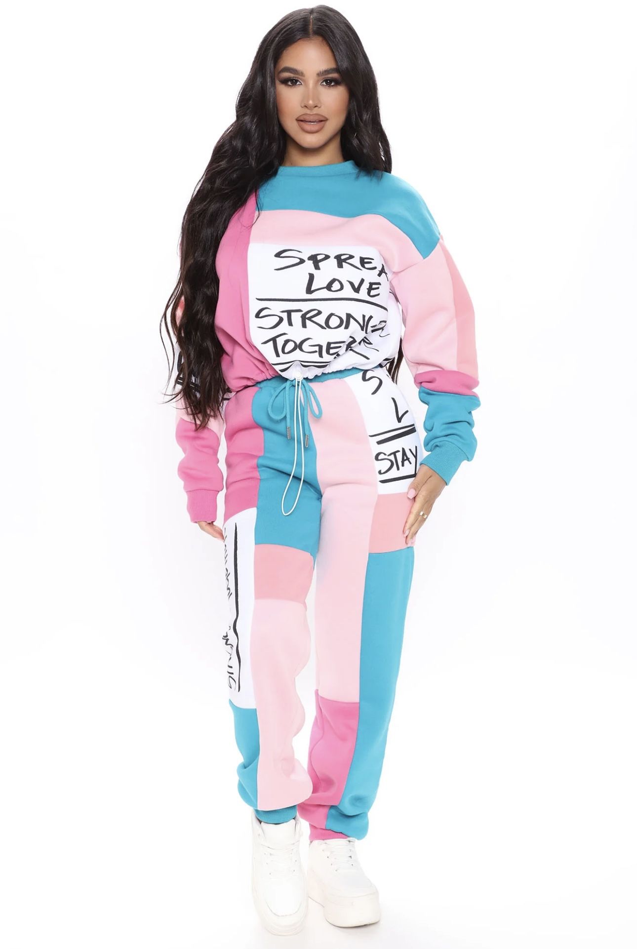 Fashion Nova Teal & Pink Sweatshirt Set