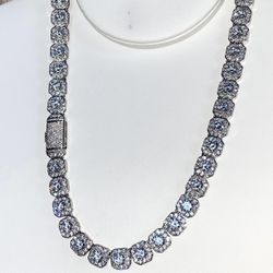 Men's Baguette Tennis Chain Necklace, 14K White Gold 5X Layered Cuban Chain, Bling Necklace, CZ Diamond Choker, ICY Necklace, 10MM 18 Inches