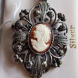 Sterling Silver Brooch With Cameo Also A Pendant