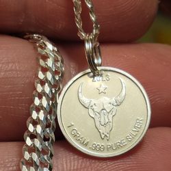  999 Fine Silver Stamped Bull Pendant  / CHARM