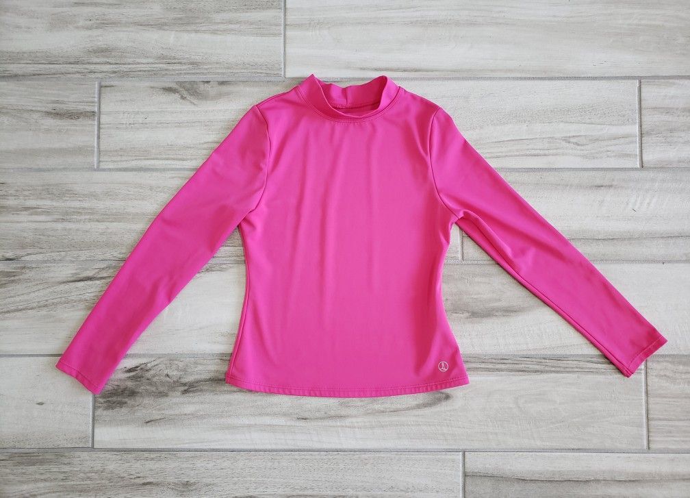 Lands' End Kids Girls Size M 10/12 Pink Rash Guard Long Sleeve UPF 50 Swim Top