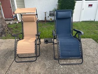 Blue Pair of Zero Gravity Lounge Chairs - Tan and