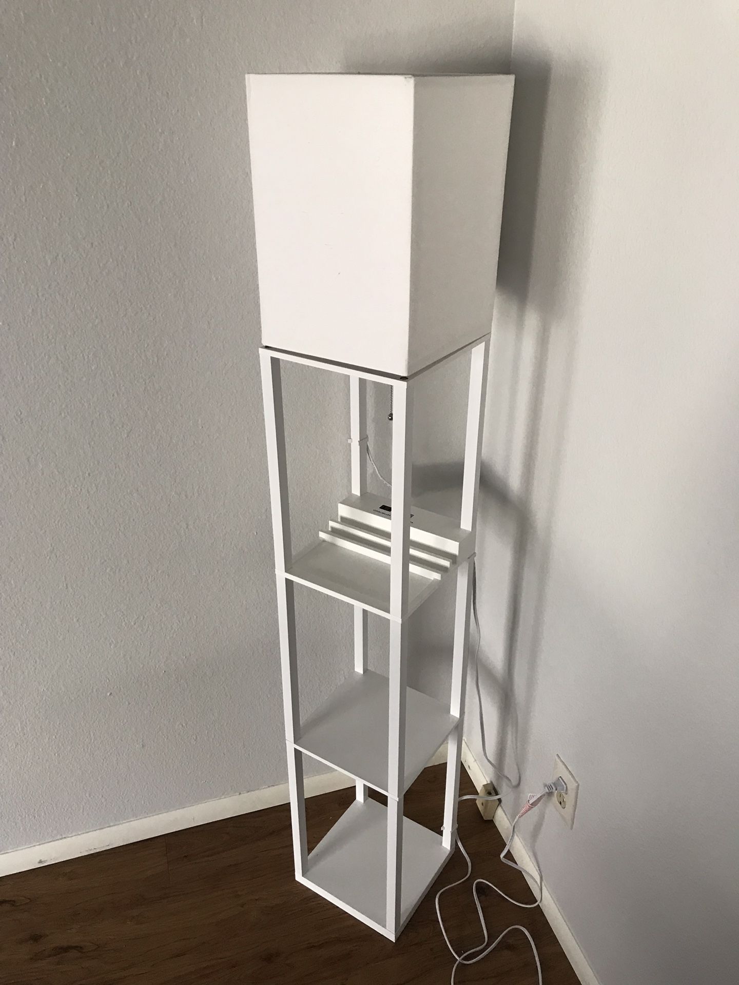 Lamp with USB ports and shelves