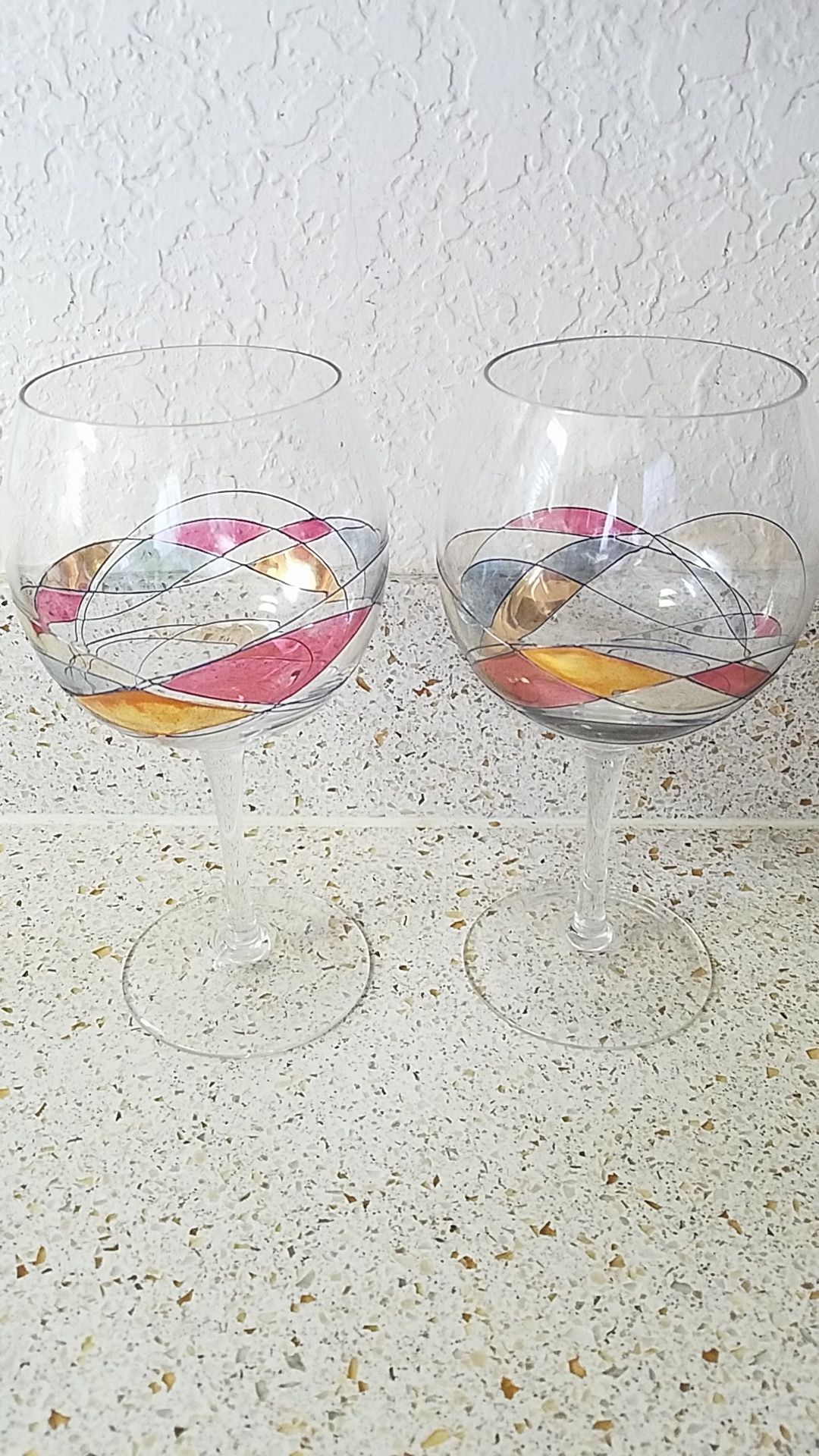2 Crystal hand painted wine glasses