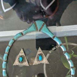 VINTAGE STERLING AND TURQUOISE NECKLACE 75 DOLLARS 