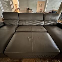 Italian Leather Power Chair Lounger Sofa Gray